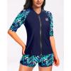 imageHolipick Women 2 Piece Rash Guard Short Sleeve Swimsuit with Shorts Full Zipper SPF Swim ShirtsGreen Leaves