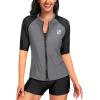 imageHolipick Women 2 Piece Rash Guard Short Sleeve Swimsuit with Shorts Full Zipper SPF Swim ShirtsGrey and Black