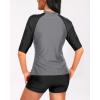 imageHolipick Women 2 Piece Rash Guard Short Sleeve Swimsuit with Shorts Full Zipper SPF Swim ShirtsGrey and Black