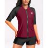 imageHolipick Women 2 Piece Rash Guard Short Sleeve Swimsuit with Shorts Full Zipper SPF Swim ShirtsShort Sleeve Purple