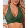 imageHolipick Women Halter Bikini Tops Push Up Bathing Suit Top V Neck Full Coverage Swimsuit Top OnlyArmy Green