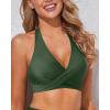 imageHolipick Women Halter Bikini Tops Push Up Bathing Suit Top V Neck Full Coverage Swimsuit Top OnlyArmy Green