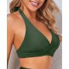 imageHolipick Women Halter Bikini Tops Push Up Bathing Suit Top V Neck Full Coverage Swimsuit Top OnlyArmy Green