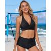 imageHolipick Women Halter Bikini Tops Push Up Bathing Suit Top V Neck Full Coverage Swimsuit Top OnlyBlack