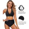 imageHolipick Women Halter Bikini Tops Push Up Bathing Suit Top V Neck Full Coverage Swimsuit Top OnlyBlack