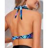 imageHolipick Women Halter Bikini Tops Push Up Bathing Suit Top V Neck Full Coverage Swimsuit Top OnlyBlack Colorful Leaves