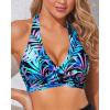 imageHolipick Women Halter Bikini Tops Push Up Bathing Suit Top V Neck Full Coverage Swimsuit Top OnlyBlack Colorful Leaves
