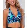 imageHolipick Women Halter Bikini Tops Push Up Bathing Suit Top V Neck Full Coverage Swimsuit Top OnlyBlack Colorful Leaves
