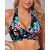 imageHolipick Women Halter Bikini Tops Push Up Bathing Suit Top V Neck Full Coverage Swimsuit Top OnlyBlack Floral