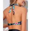 imageHolipick Women Halter Bikini Tops Push Up Bathing Suit Top V Neck Full Coverage Swimsuit Top OnlyBlack Floral