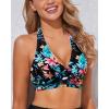 imageHolipick Women Halter Bikini Tops Push Up Bathing Suit Top V Neck Full Coverage Swimsuit Top OnlyBlack Floral
