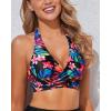 imageHolipick Women Halter Bikini Tops Push Up Bathing Suit Top V Neck Full Coverage Swimsuit Top OnlyBlack Red Floral
