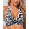 imageHolipick Women Halter Bikini Tops Push Up Bathing Suit Top V Neck Full Coverage Swimsuit Top OnlyBlack Stripe