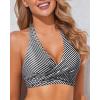 imageHolipick Women Halter Bikini Tops Push Up Bathing Suit Top V Neck Full Coverage Swimsuit Top OnlyBlack Stripe