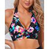 imageHolipick Women Halter Bikini Tops Push Up Bathing Suit Top V Neck Full Coverage Swimsuit Top OnlyColorful Floral