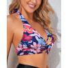 imageHolipick Women Halter Bikini Tops Push Up Bathing Suit Top V Neck Full Coverage Swimsuit Top OnlyColorful Leaves