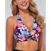 imageHolipick Women Halter Bikini Tops Push Up Bathing Suit Top V Neck Full Coverage Swimsuit Top OnlyColorful Leaves