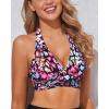 imageHolipick Women Halter Bikini Tops Push Up Bathing Suit Top V Neck Full Coverage Swimsuit Top OnlyColorful Leopard