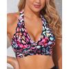 imageHolipick Women Halter Bikini Tops Push Up Bathing Suit Top V Neck Full Coverage Swimsuit Top OnlyColorful Leopard
