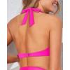 imageHolipick Women Halter Bikini Tops Push Up Bathing Suit Top V Neck Full Coverage Swimsuit Top OnlyHot Pink