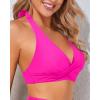 imageHolipick Women Halter Bikini Tops Push Up Bathing Suit Top V Neck Full Coverage Swimsuit Top OnlyHot Pink