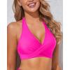 imageHolipick Women Halter Bikini Tops Push Up Bathing Suit Top V Neck Full Coverage Swimsuit Top OnlyHot Pink