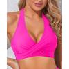 imageHolipick Women Halter Bikini Tops Push Up Bathing Suit Top V Neck Full Coverage Swimsuit Top OnlyHot Pink