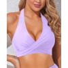 imageHolipick Women Halter Bikini Tops Push Up Bathing Suit Top V Neck Full Coverage Swimsuit Top OnlyLavender