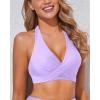 imageHolipick Women Halter Bikini Tops Push Up Bathing Suit Top V Neck Full Coverage Swimsuit Top OnlyLavender
