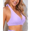 imageHolipick Women Halter Bikini Tops Push Up Bathing Suit Top V Neck Full Coverage Swimsuit Top OnlyLavender