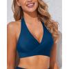 imageHolipick Women Halter Bikini Tops Push Up Bathing Suit Top V Neck Full Coverage Swimsuit Top OnlyPeacock Blue