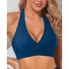 imageHolipick Women Halter Bikini Tops Push Up Bathing Suit Top V Neck Full Coverage Swimsuit Top OnlyPeacock Blue