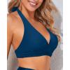 imageHolipick Women Halter Bikini Tops Push Up Bathing Suit Top V Neck Full Coverage Swimsuit Top OnlyPeacock Blue
