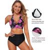 imageHolipick Women Halter Bikini Tops Push Up Bathing Suit Top V Neck Full Coverage Swimsuit Top OnlyPink Floral