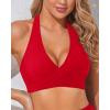 imageHolipick Women Halter Bikini Tops Push Up Bathing Suit Top V Neck Full Coverage Swimsuit Top OnlyRed