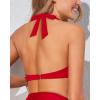 imageHolipick Women Halter Bikini Tops Push Up Bathing Suit Top V Neck Full Coverage Swimsuit Top OnlyRed