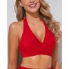 imageHolipick Women Halter Bikini Tops Push Up Bathing Suit Top V Neck Full Coverage Swimsuit Top OnlyRed