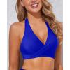 imageHolipick Women Halter Bikini Tops Push Up Bathing Suit Top V Neck Full Coverage Swimsuit Top OnlyRoyal Blue