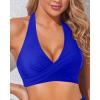 imageHolipick Women Halter Bikini Tops Push Up Bathing Suit Top V Neck Full Coverage Swimsuit Top OnlyRoyal Blue