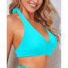 imageHolipick Women Halter Bikini Tops Push Up Bathing Suit Top V Neck Full Coverage Swimsuit Top OnlyTeal