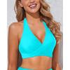 imageHolipick Women Halter Bikini Tops Push Up Bathing Suit Top V Neck Full Coverage Swimsuit Top OnlyTeal