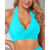 imageHolipick Women Halter Bikini Tops Push Up Bathing Suit Top V Neck Full Coverage Swimsuit Top OnlyTeal