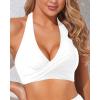 imageHolipick Women Halter Bikini Tops Push Up Bathing Suit Top V Neck Full Coverage Swimsuit Top OnlyWhite