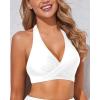 imageHolipick Women Halter Bikini Tops Push Up Bathing Suit Top V Neck Full Coverage Swimsuit Top OnlyWhite
