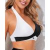 imageHolipick Women Halter Bikini Tops Push Up Bathing Suit Top V Neck Full Coverage Swimsuit Top OnlyWhite and Black