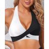 imageHolipick Women Halter Bikini Tops Push Up Bathing Suit Top V Neck Full Coverage Swimsuit Top OnlyWhite and Black