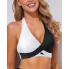 imageHolipick Women Halter Bikini Tops Push Up Bathing Suit Top V Neck Full Coverage Swimsuit Top OnlyWhite and Black