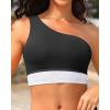 imageHolipick Women One Shoulder Bikini Tops Only Bathing Suit Top Sports Bra Swim Tops Longline Crop Top for Teen GirlsBlack White