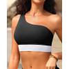 imageHolipick Women One Shoulder Bikini Tops Only Bathing Suit Top Sports Bra Swim Tops Longline Crop Top for Teen GirlsBlack White