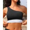 imageHolipick Women One Shoulder Bikini Tops Only Bathing Suit Top Sports Bra Swim Tops Longline Crop Top for Teen GirlsBlack White